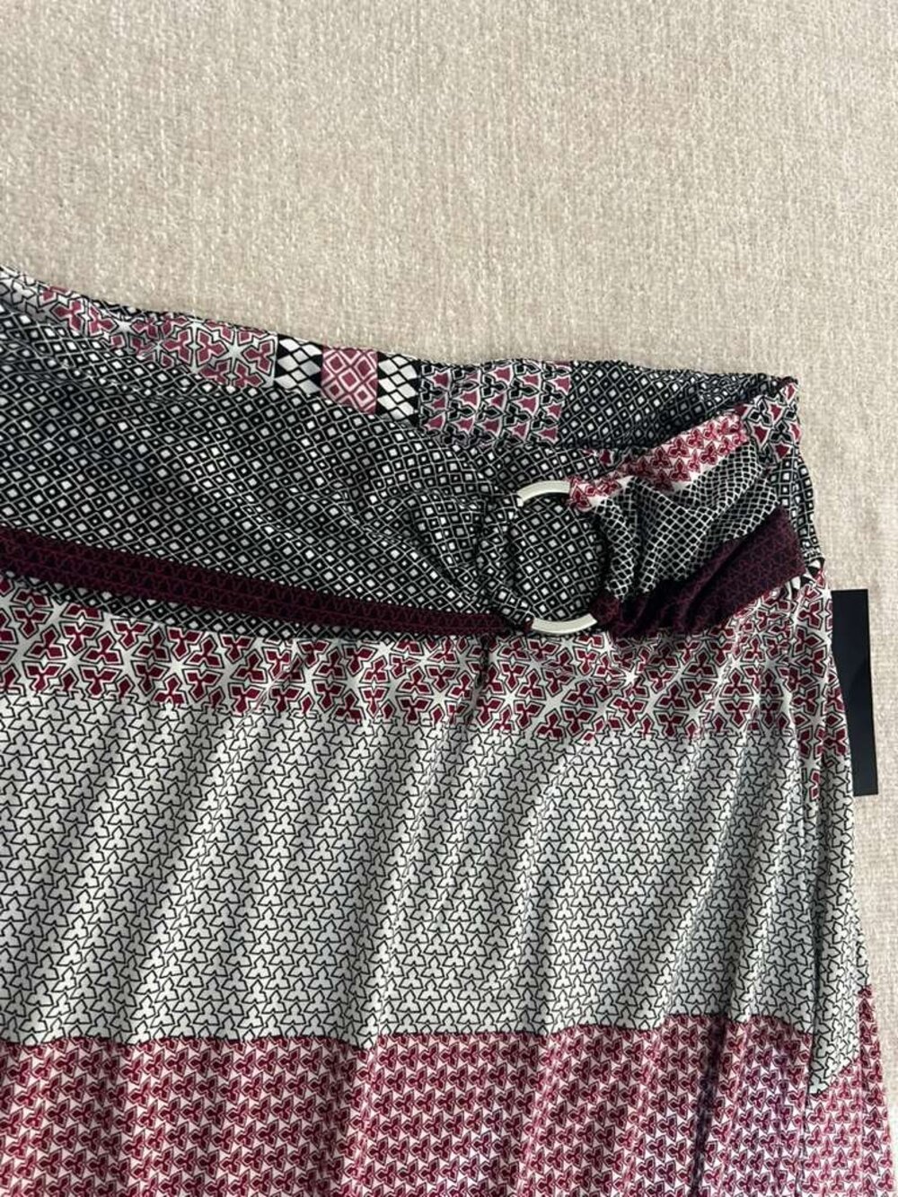 Boho Geometric Print Maxi Skirt Belted Flowy Stretch Size L - Picture 7 of 7